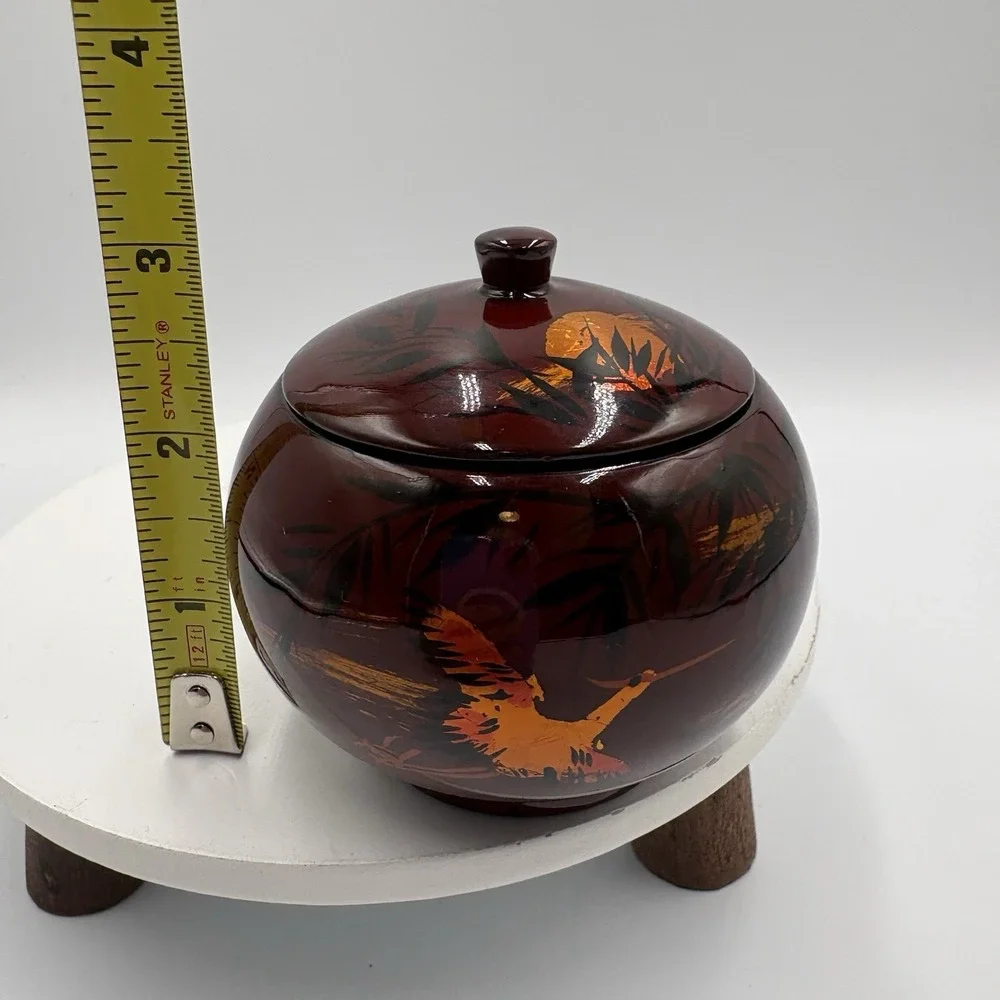 Vtg Asian lacquerware trinket boxes Set Of 2 hand-painted Red Black